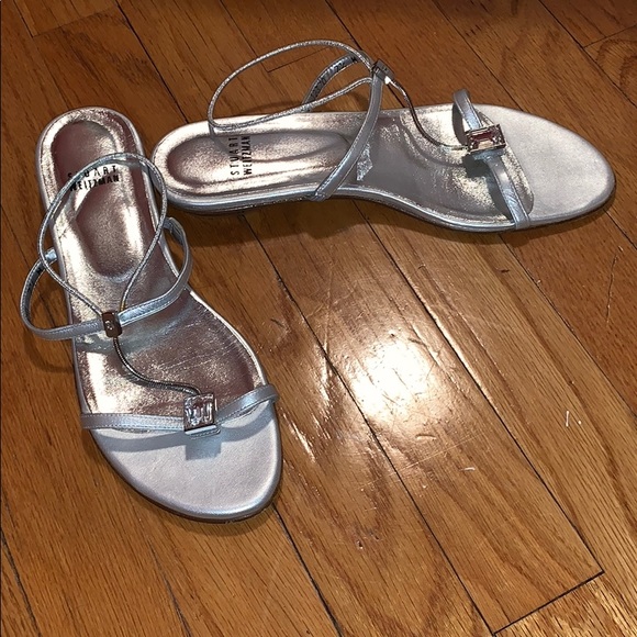 Stuart Weitzman Metallic Silver Jeweled Sandals - Picture 4 of 6